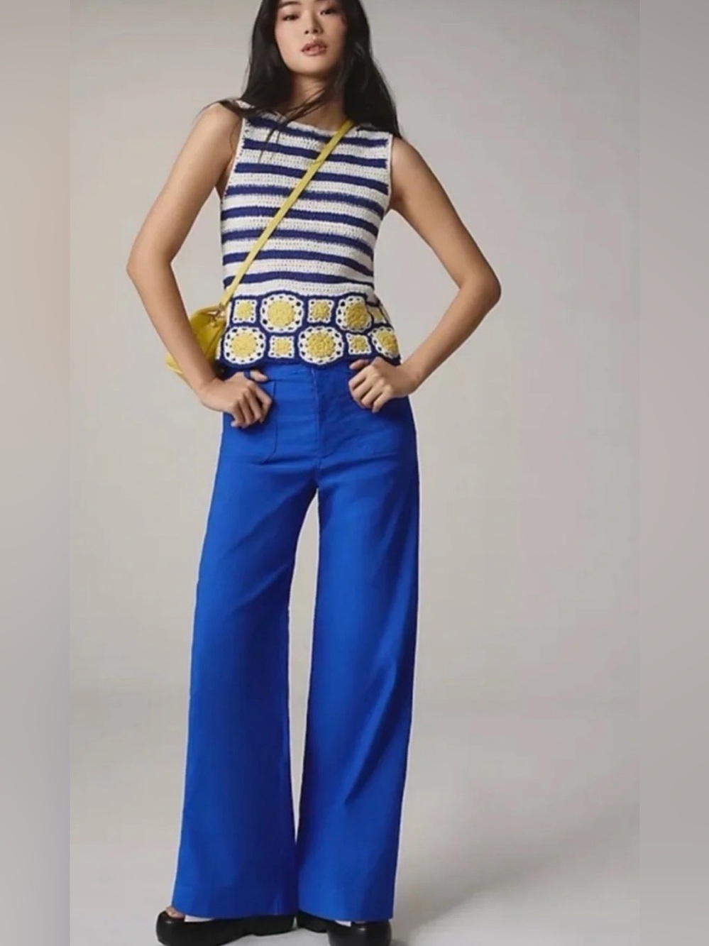 Anthropologie Wide Leg HighRise Cobalt Blue Pants 26 Preppy Office Boho Nautical